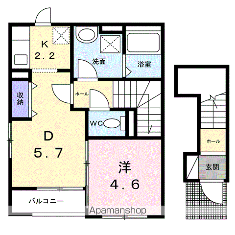 ローツェ松葉(1DK/2階)の間取り写真