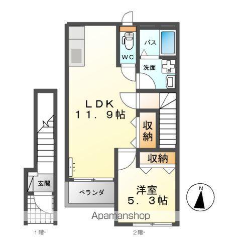 EVER BLUE(1LDK/2階)の間取り写真