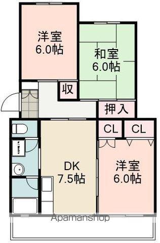 ビューネ松富Ⅱ(3DK/3階)の間取り写真