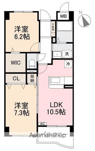 バレーフィールド仏生山館(2LDK/2階)の間取り写真