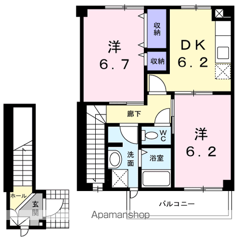 ニューシティ藤澤C棟(2DK/2階)の間取り写真