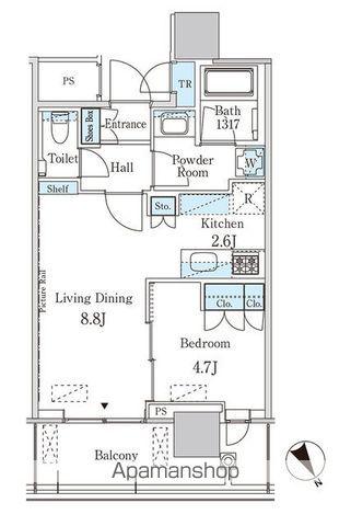 JP NOIE 蔵前(1LDK/18階)の間取り写真