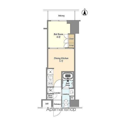 アジュールテラス東陽町(1DK/6階)の間取り写真