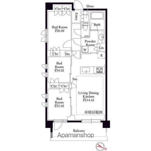 343レジデンス市ヶ谷(2SLDK/4階)の間取り写真