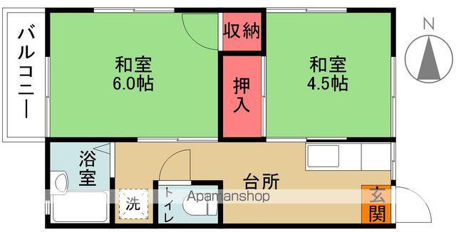 ハイツ北双(2K/2階)の間取り写真