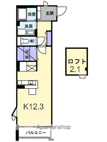 ファインロイテⅡ(ワンルーム/3階)の間取り写真