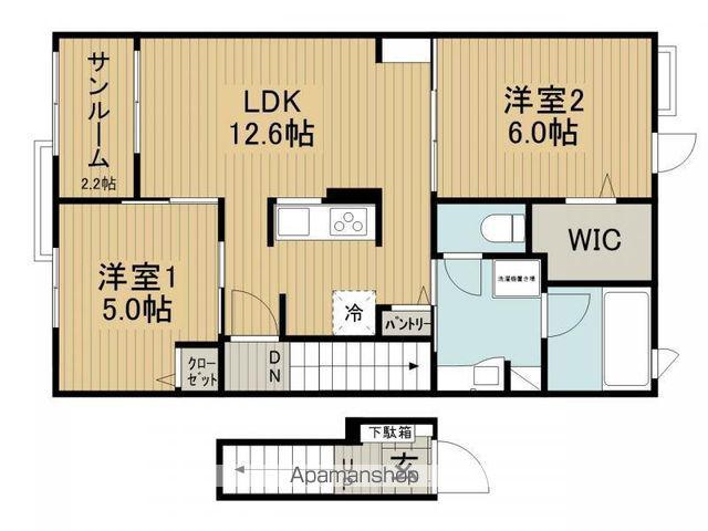ロジュマン ココティエⅢ(2LDK/2階)の間取り写真