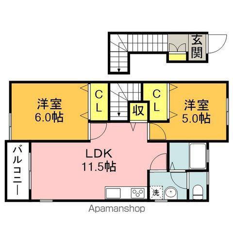 KMハイツ夕日ヶ丘A棟(2LDK/2階)の間取り写真
