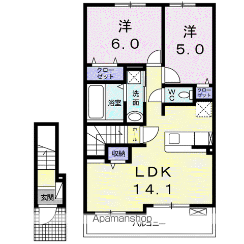 グランレジデンス 国府 AーⅢ(2LDK/2階)の間取り写真