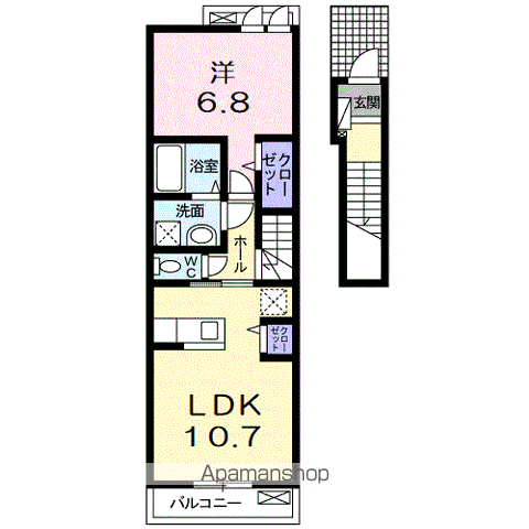フロレスタ プリマヴェーラ(1LDK/2階)の間取り写真