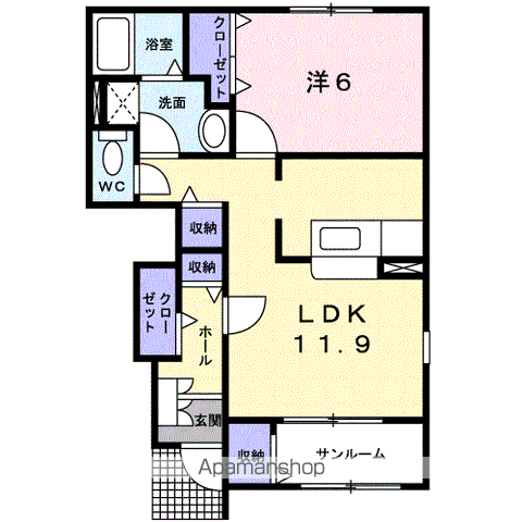 グレイスコートⅠ(1LDK/1階)の間取り写真