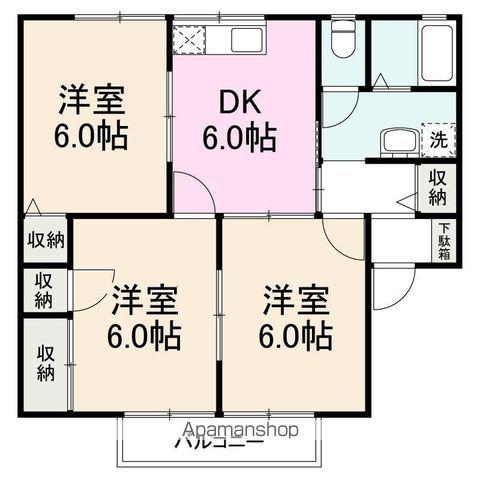 リバティ・風の音AB棟(3DK/1階)の間取り写真