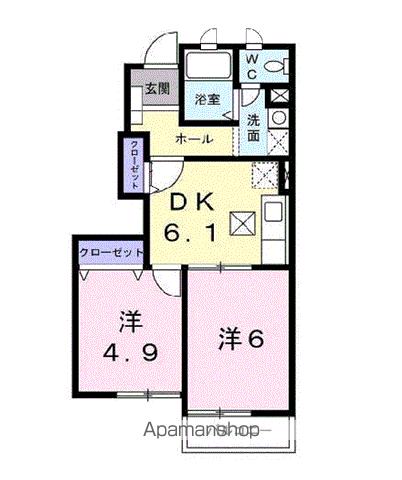 ノエル壱番館(2DK/1階)の間取り写真