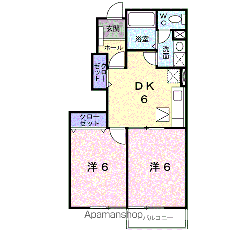 ヒルサイドスクエアⅡ(2DK/1階)の間取り写真