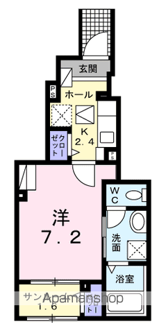 ブリュームⅡ(1K/1階)の間取り写真