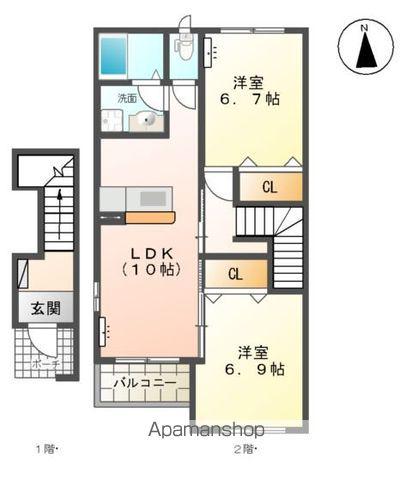 ライムフェルト(2LDK/2階)の間取り写真