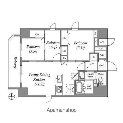 GRANPASEO錦糸町(3LDK/14階)の間取り写真