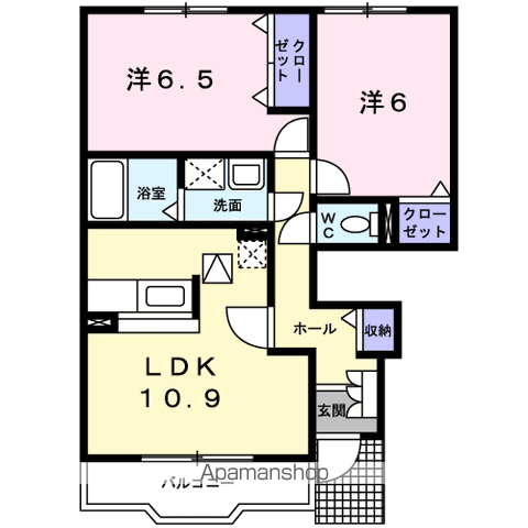 クレスト樫井(2LDK/1階)の間取り写真