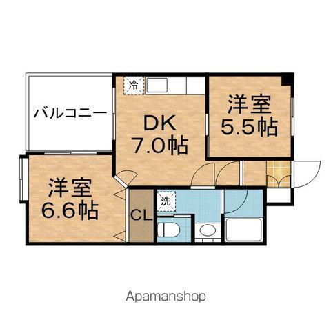 ウェルス唐原(2DK/3階)の間取り写真