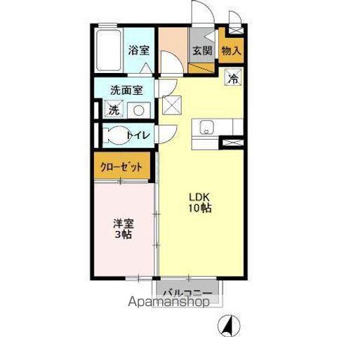 パークヒル B(1LDK/1階)の間取り写真