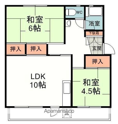 コーポ岳美 B棟(2LDK/2階)の間取り写真
