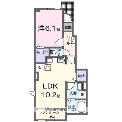 レディ・バグⅡ(1LDK/1階)の間取り写真
