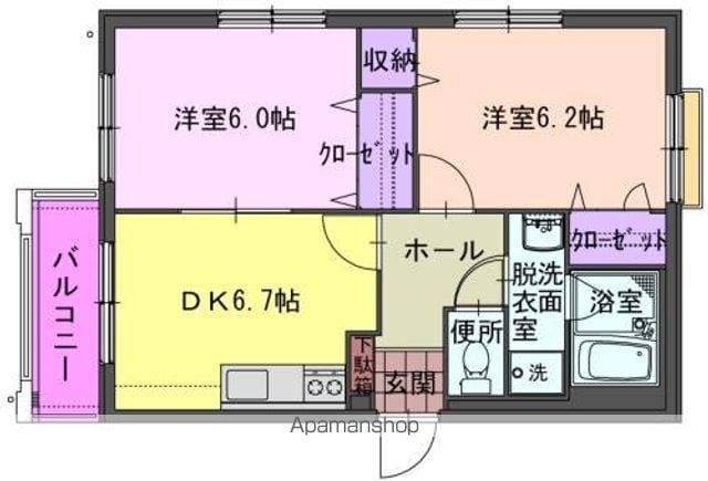 マンションピンクダイヤモンド(2DK/2階)の間取り写真