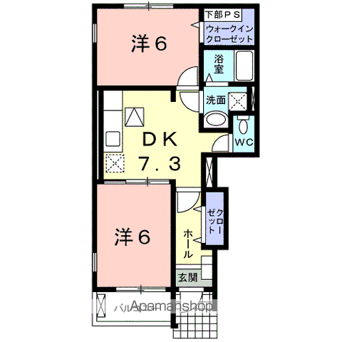 プラシードA(2DK/1階)の間取り写真