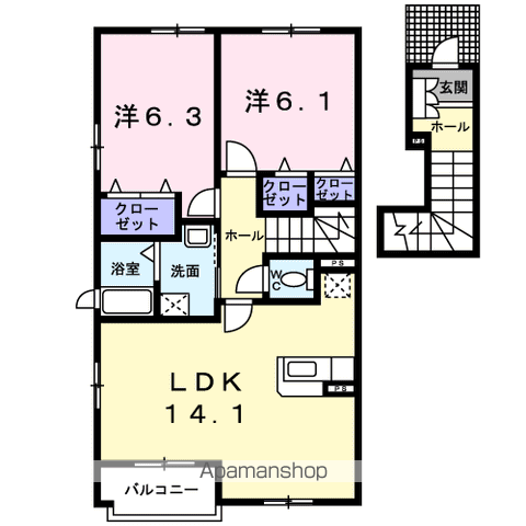 アンジュⅢ(2LDK/2階)の間取り写真