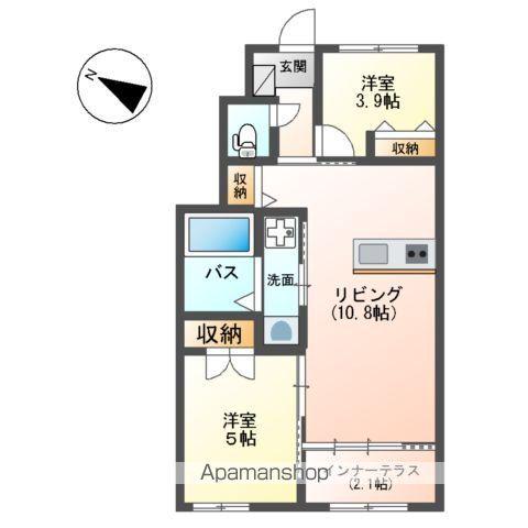 宗像市平井1丁目アパート(2LDK/1階)の間取り写真