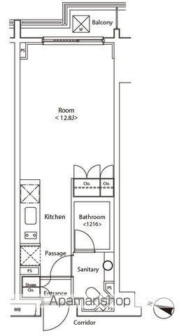 カスタリア新宿夏目坂(ワンルーム/2階)の間取り写真