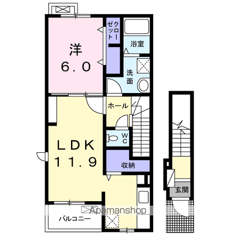 メゾン ソレイユⅡ A(1LDK/2階)の間取り写真