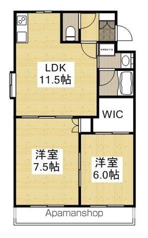 ウエストⅡ(2LDK/1階)の間取り写真