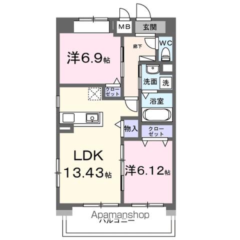 メルベージュ久留米(2LDK/3階)の間取り写真