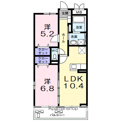 カトル アンソレイエ(2LDK/2階)の間取り写真