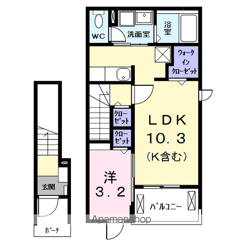 メオートウヅキ(1LDK/2階)の間取り写真