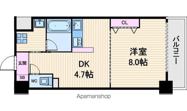 ブランクレール谷町(1DK/14階)の間取り写真