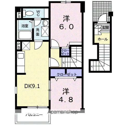 ベル・ソレイユB(2DK/2階)の間取り写真