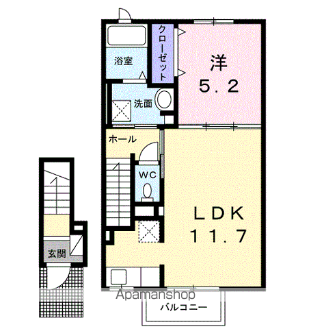 ウメミツハウス2(1LDK/2階)の間取り写真