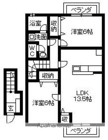 ヨーロピアンシャレー芝(2LDK/2階)の間取り写真