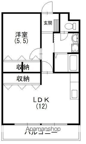 マンション沖之苑(1LDK/3階)の間取り写真