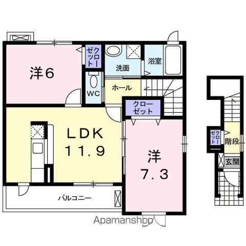 ラフィネ1(2LDK/2階)の間取り写真