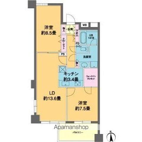 カスタリア高輪(2LDK/6階)の間取り写真