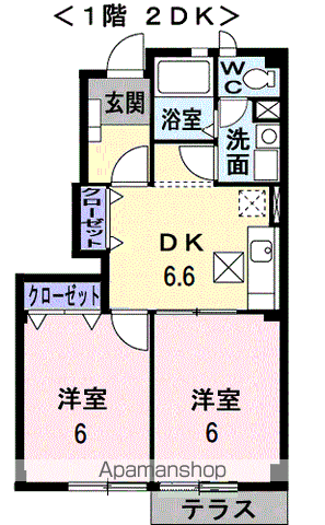 フォーエバーサニー(2DK/1階)の間取り写真