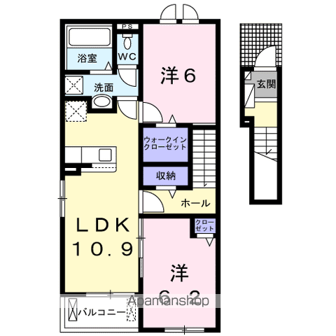 シエロアスール Ⅰ(2LDK/2階)の間取り写真