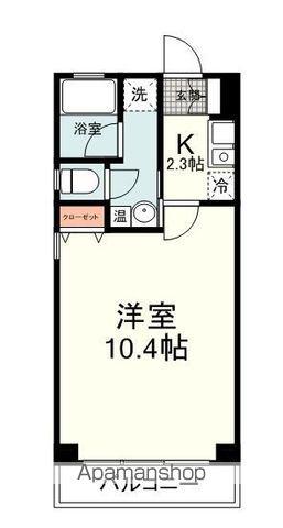 グリーン川辺(1K/3階)の間取り写真