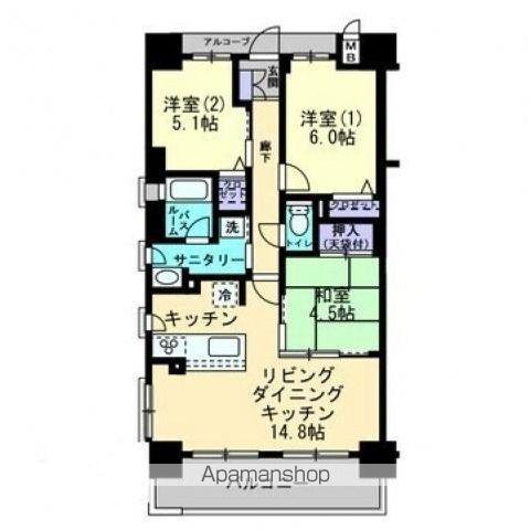 アルファライフ片原町駅東(3LDK/4階)の間取り写真