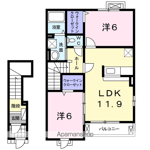 ウエストヒルズⅡ(2LDK/2階)の間取り写真