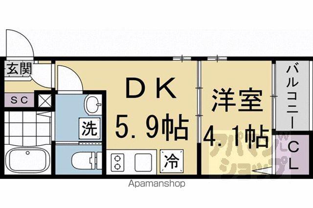 ブライト伏見(1DK/2階)の間取り写真