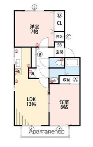 アベニール21(2LDK/2階)の間取り写真